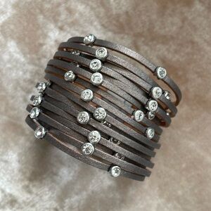 Leather and crystal cuff bracelet